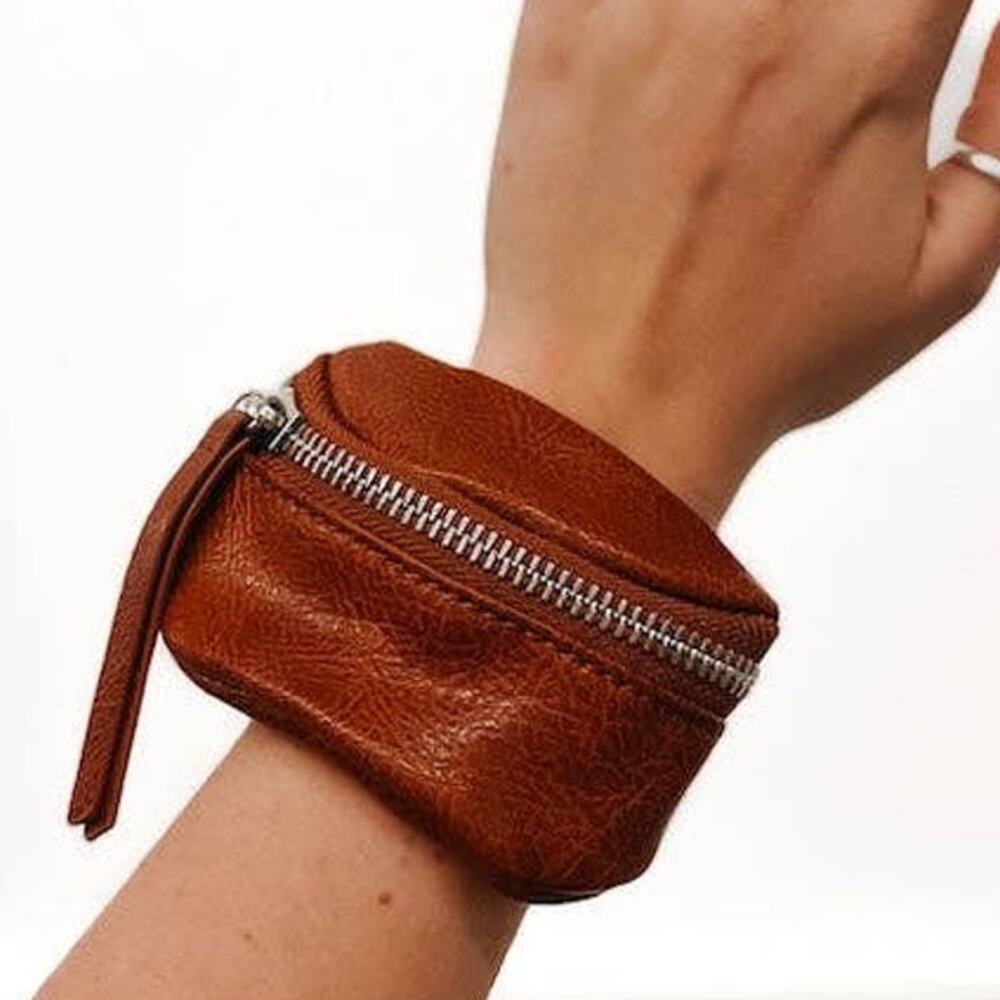 Luna Wrist or Crossbody Strap Pouch Camel Brown